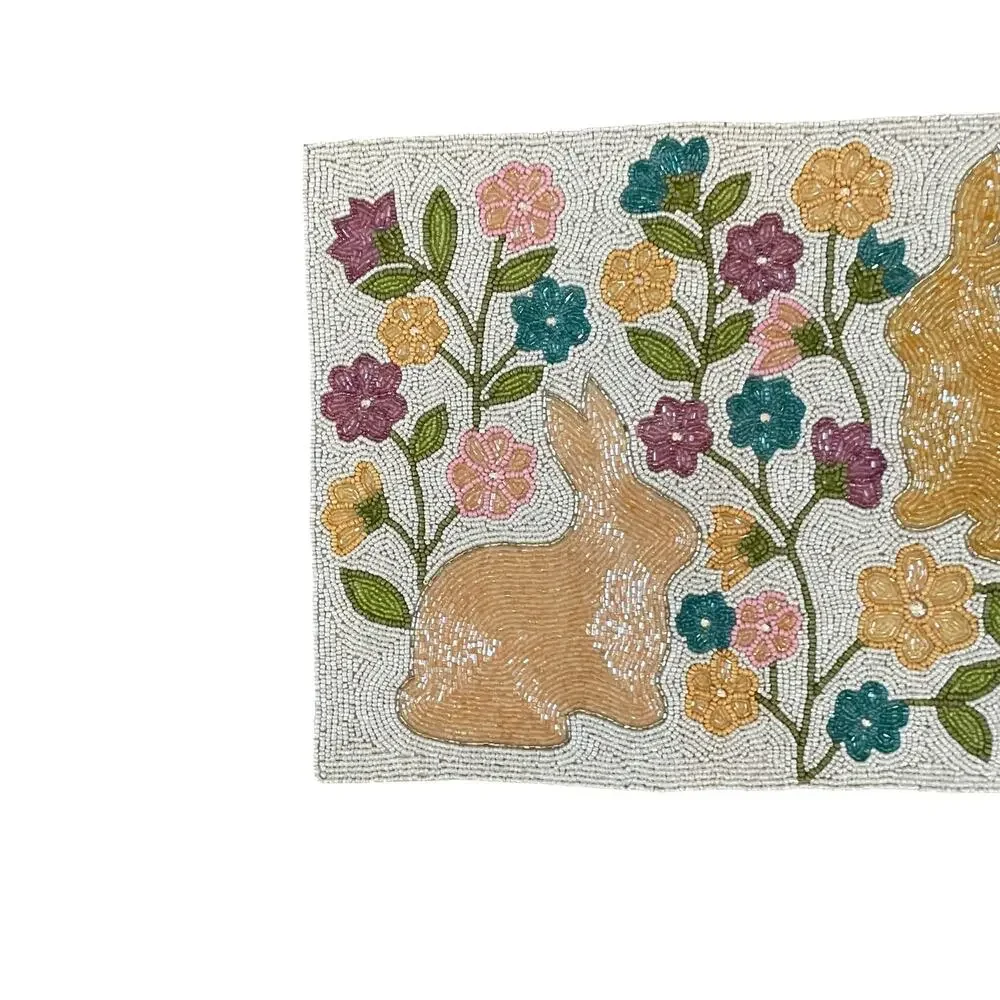Rachel Zoe Easter Bunny Beaded Table Runner 13x36 Pop of Color Spring Floral NEW